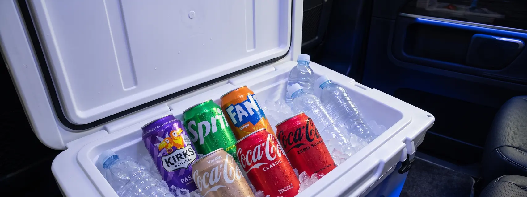 Esky stocked with cold drinks and ice on board