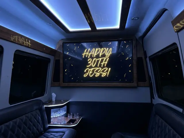Personal message displayed on the party bus TV screen